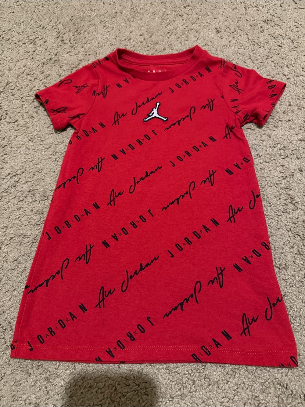 Jordan Red Kids Tee Dress with Black Script and White Jumpman